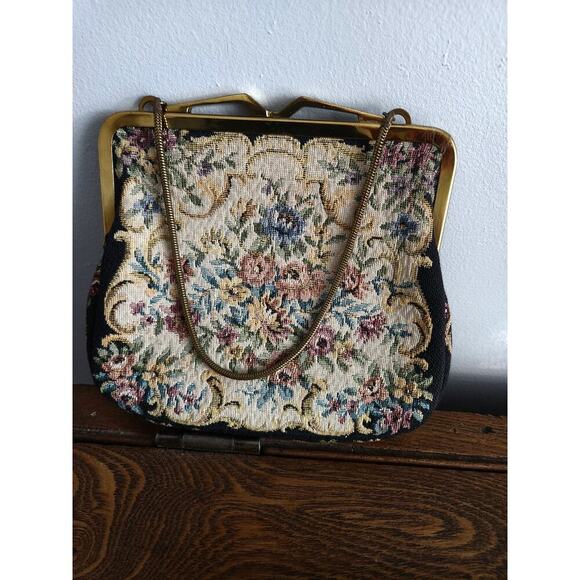 VTG Floral Tapestry /Chain Purse Evening Purse 6.5” W.Germany - Picture 1 of 3